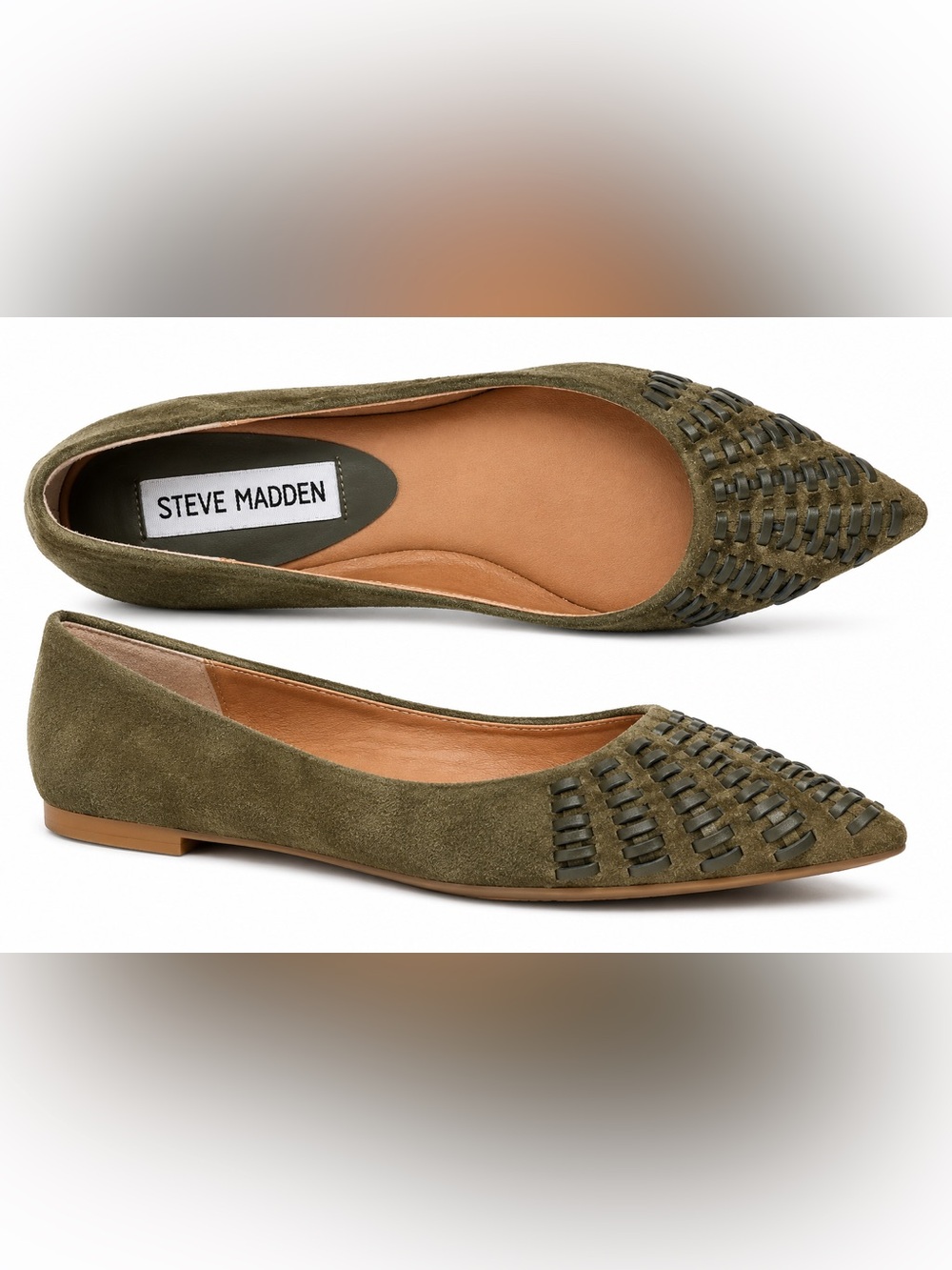 Steve Madden Imaura Green Suede Pointed & Woven Cap Toe Flats Women’s 6 Leather